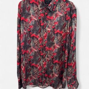 Lamasini Men's Casual Paisley Shirt - Red and Black